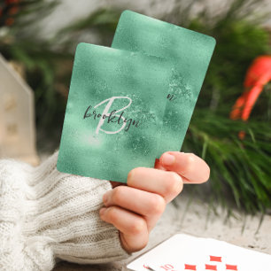 Glam Mintgroene Trendy Script Monogram Pokerkaarten