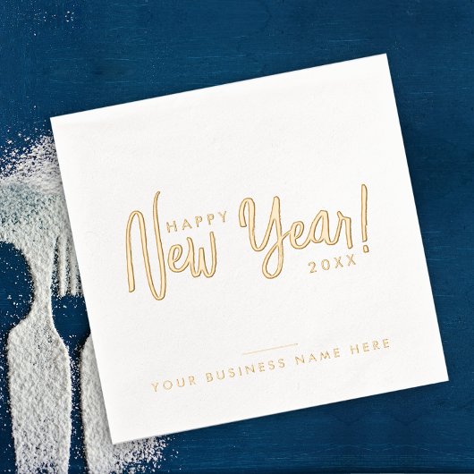 Glam Modern Script Happy New Year Business Company Folie Servetten
