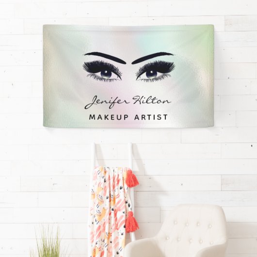 Glam moderne chique holografische wimpers en wenkb spandoek (Insitu)