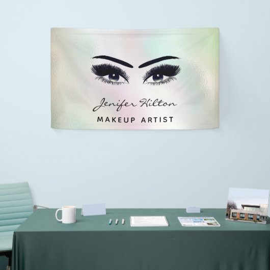 Glam moderne chique holografische wimpers en wenkb spandoek (Beurs)