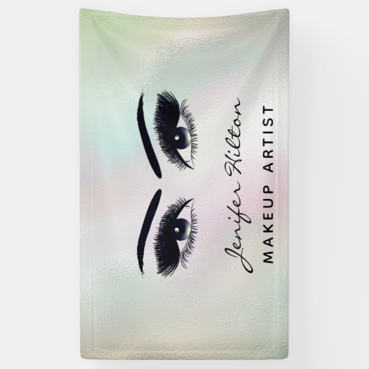 Glam moderne chique holografische wimpers en wenkb spandoek (Verticaal)