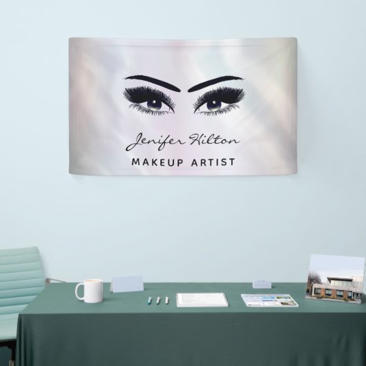 Glam moderne chique holografische wimpers en wenkb spandoek (Beurs)