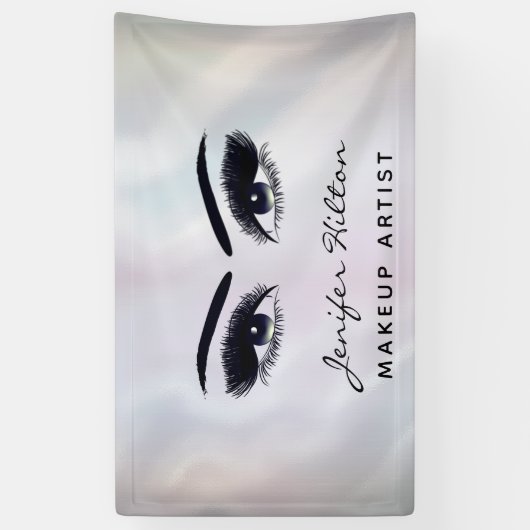 Glam moderne chique holografische wimpers en wenkb spandoek (Verticaal)