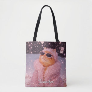 Glam Money Kat in Roze Bontjas en Zonnebril Draagtas