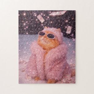 Glam Money Kat in Roze Bontjas en Zonnebril     Legpuzzel