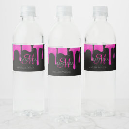 Glam Monogram druppelaar Glitter Black Hot Pink Waterfles Etiket