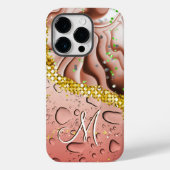 Glam Monogram M Brown Marble Fantasy Regendruppels Case-Mate iPhone Case (Achterkant)