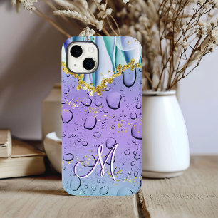 Glam Monogram M Goud Paarse Fantasie Regendruppels Case-Mate iPhone 14 Plus Hoesje