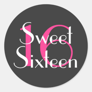 Glam Monogram Sweet Sixteen 16 Verjaardag Roze Wit Ronde Sticker