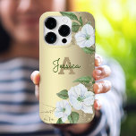 Glam Monogramme or Giral Floral Aquarelle<br><div class="desc">Une aquarelle florale chic, étonnante, sophistiquée, blanche et faux or parties scintillant avec typographie de script personnalisée et un monogramme de type san serif premier superpose un arrière - plan élégant, glam brossé de feuille d'or sur ce boîtier de téléphone portable chic, élégant et moderne. Personnalisez avec votre nom et...</div>