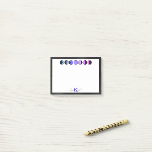 Glam Moon Phases Monogram Name Small Rectangular Post-it® Notes (Op bureau)