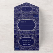 Glam Navy Blau Zilver Gatsby 20s Bruiloft All In One Uitnodiging (Buitenkant)