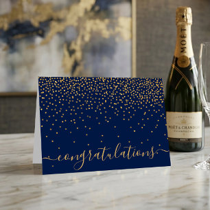 Glam Navy Blauwe & Gouden Confetti Felicitaties Kaart