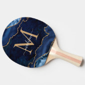 Glam Navy Blue Glitter Agate Geode Monogram Tafeltennisbatje (Zijkant)