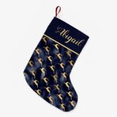 Glam Navy Blue Gold Reindeer Pattern, gepersonalis Kleine Kerstsok (Voorkant (Hangend))