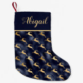Glam Navy Blue Gold Reindeer Pattern, gepersonalis Kleine Kerstsok (Voorkant)