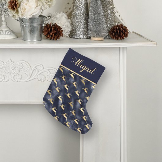 Glam Navy Blue Gold Reindeer Pattern, gepersonalis Kleine Kerstsok