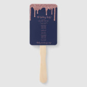 Glam Navy Blue Roos Gold Wedding Program Handwaaier (Achterkant)