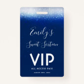 Glam Navy Blue Sweet 16 Uitnodiging VIP Pass Badge (Voorkant)