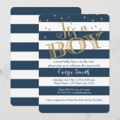 Glam Navy Rugby Stripe Boy Baby shower Uitnodiging (Voorkant / Achterkant)