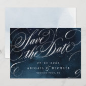 Glam navy Silver  kalligrafie met uitzondering van Save The Date (Voorkant / Achterkant)