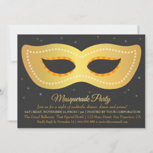 Glam nep goud ontwerp masker masquerade feestje kaart
