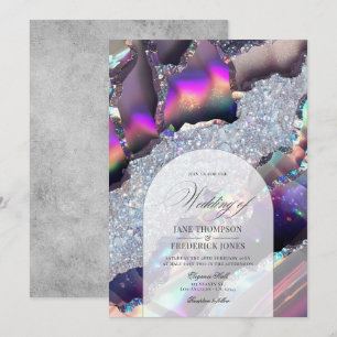 Glam Nep-Holografische Agaat Marmer Geode Trouwfee Kaart