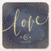 Glam night faux gold glitter bruiloft monogram vierkante kartonnen onderzetter (Voorkant)