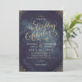 Glam night faux gold glitter calligraphy bruiloft kaart (Staand voorkant)
