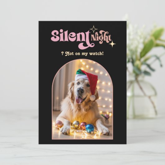 Glam Night Funny Retro Hond Kerstfoto Feestdagenkaart (Staand voorkant)