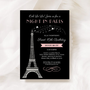 Glam Night in Parijs Roze Sweet 16 Verjaardag Kaart