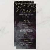 Glam noir faux or calligraphie mariage menu (Devant / Derrière)