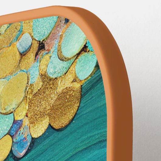 Glam Ocean Waves Blauwgroen & Gold Monogram Pickleball Paddle (Links Detail)