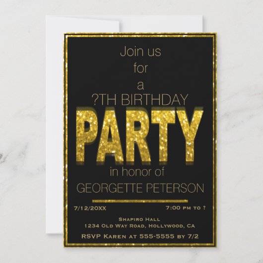 Glam Or | Invitation de fête d'anniversaire (Devant)