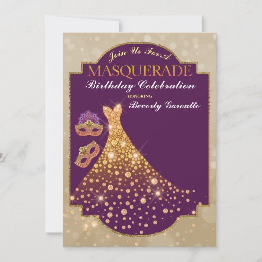 Glam or violet Anniversaire Masquerade Invitation (Devant)