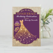 Glam or violet Anniversaire Masquerade Invitation (Debout devant)