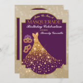 Glam or violet Anniversaire Masquerade Invitation (Devant / Derrière)