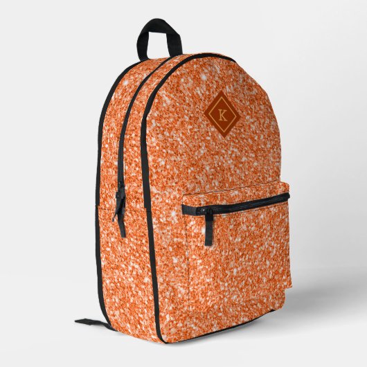 Glam oranje glitter textuur print | monogram bedrukte rugzak (Achterkant Hoek Links)