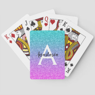 Glam Paars Aqua Glitter Schitterende Gradiënt Mono Pokerkaarten