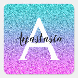 Glam Paars Aqua Glitter Schitterende Gradiënt Mono Vierkante Sticker