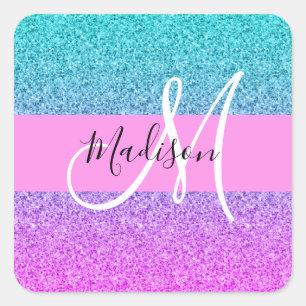 Glam Paars Aqua Glitter Schitterende Gradiënt Mono Vierkante Sticker
