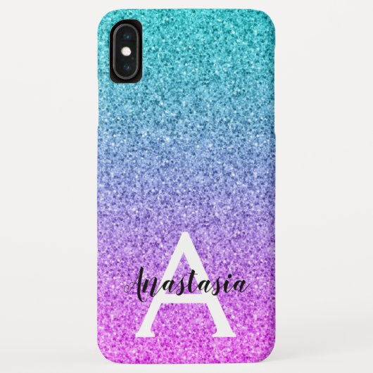 Glam Paars Aqua Glitter Sparkle Gradient Monogram Case-Mate iPhone Case (Achterkant)
