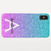 Glam Paars Aqua Glitter Sparkle Gradient Monogram Case-Mate iPhone Case (Achterkant (horizontaal))