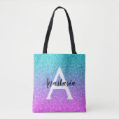 Glam Paars Aqua Glitter Sparkle Gradient Monogram Draagtas (Voorkant)
