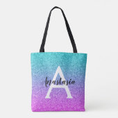 Glam Paars Aqua Glitter Sparkle Gradient Monogram Draagtas (Achterkant)