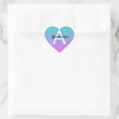 Glam Paars Aqua Glitter Sparkle Gradient Monogram Hart Sticker (Tas)