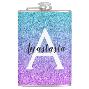 Glam Paars Aqua Glitter Sparkle Gradient Monogram Heupfles