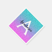 Glam Paars Aqua Glitter Sparkle Gradient Monogram Servet (Hoek)
