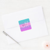 Glam Paars Aqua Glitter Sparkle Gradient Monogram Vierkante Sticker (Envelop)