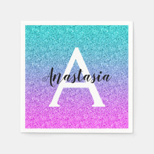 Glam paars aqua glitters glans verloop monogram servet